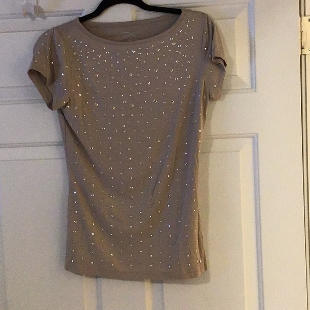 INC International Concepts sparkly beige short sleeves top- size M